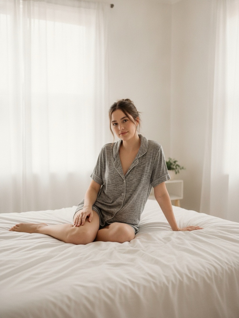 Nordstrom Lingete Moonlight Short Pajamas in Light Grey Size Medium